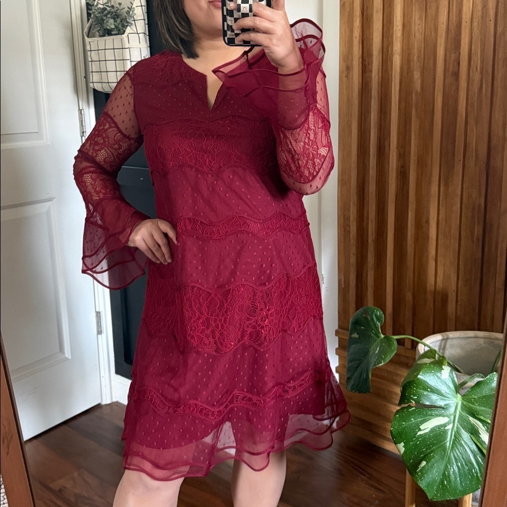 Sachin and Babi Lace Detail Ruffle hem Mini Dress. 4